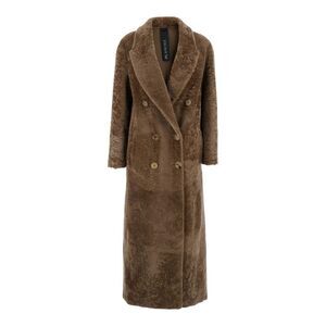 Blancha Women Brown Double-Breasted Shearling Coat With Peak Revers In Fur Woman